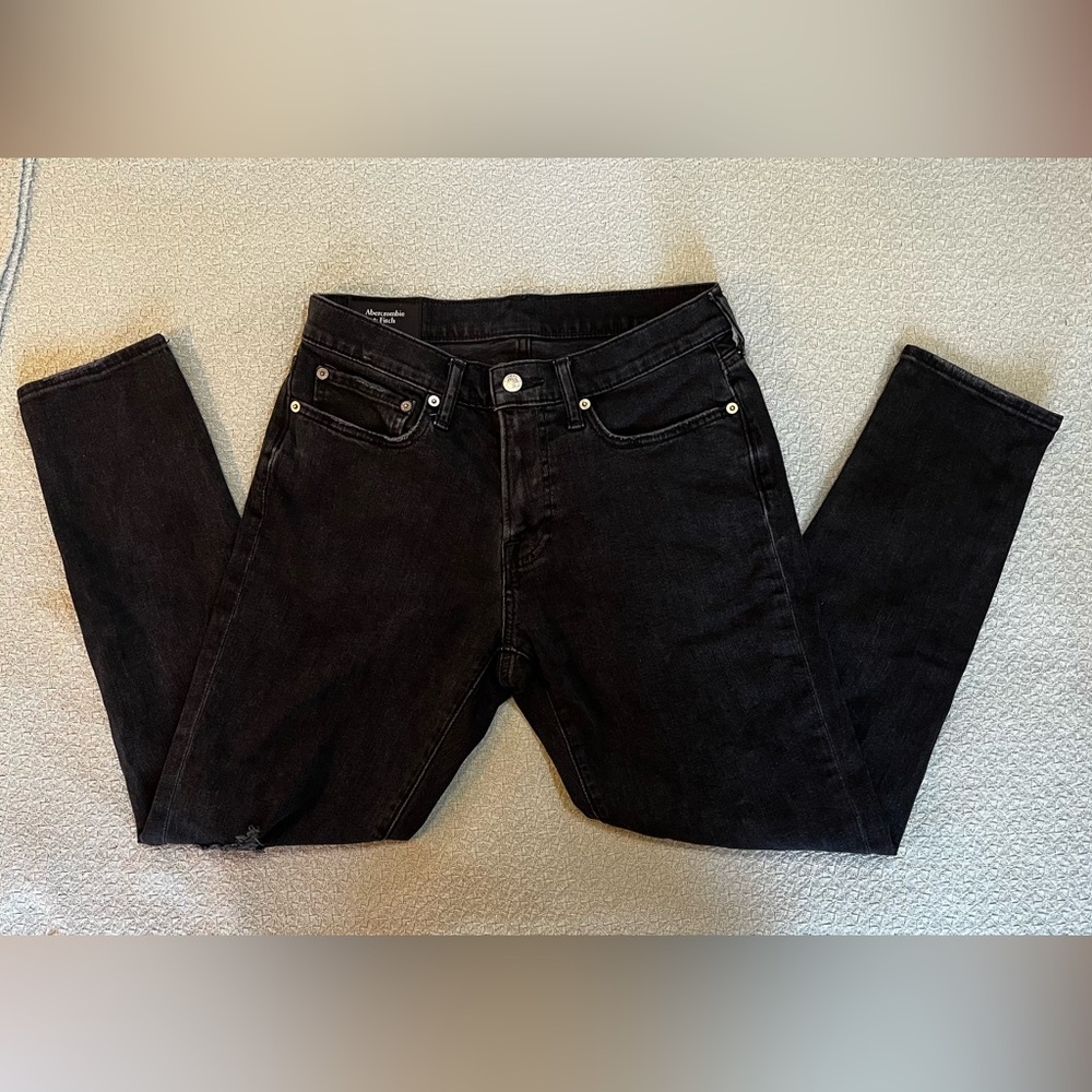 Abercrombie & Fitch Slim Taper Stretch Jeans Black Distressed